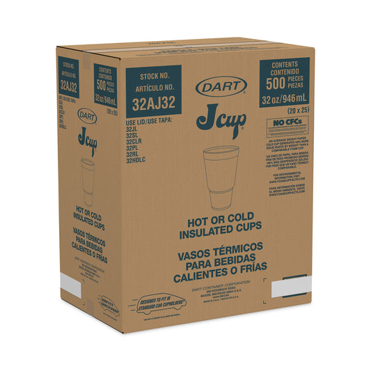 Dart J Cup Insulated Foam Pedestal Cups, 32 oz, Printed, Teal/White, 25/Sleeve, 20 Sleeves/Carton (32AJ32H)