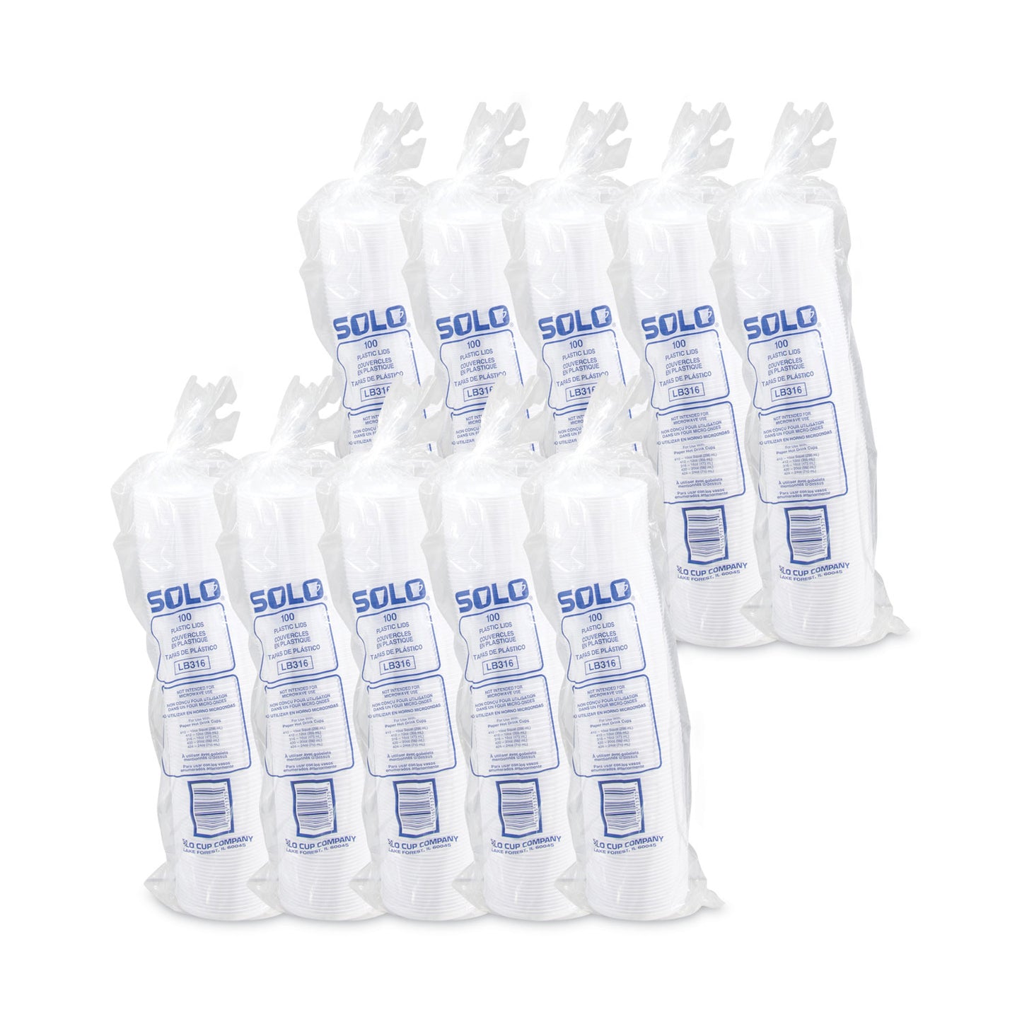 SOLO Lift Back and Lock Tab Lids for Paper Cups, Fits 10 oz to 24 oz Cups, White, 100/Sleeve, 10 Sleeves/Carton (LB3161)