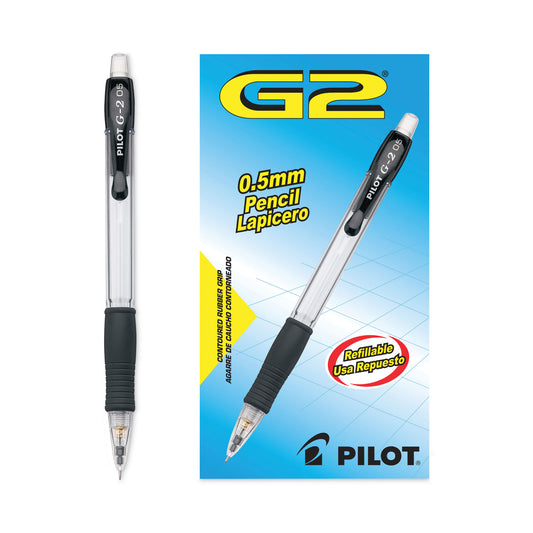 Pilot G2 Mechanical Pencil, 0.5 mm, HB (#2), Black Lead, Clear/Black Barrel, Dozen (51014)