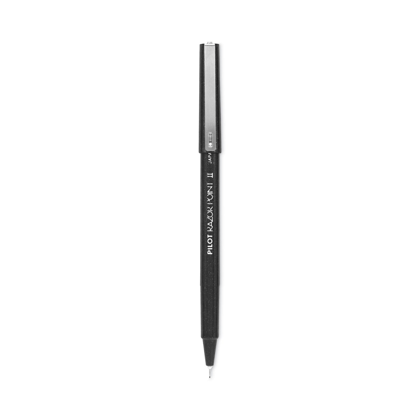 Pilot Razor Point II Super Fine Line Porous Point Pen, Stick, Ultra-Fine 0.2 mm, Black Ink, Black Barrel, Dozen (11009)