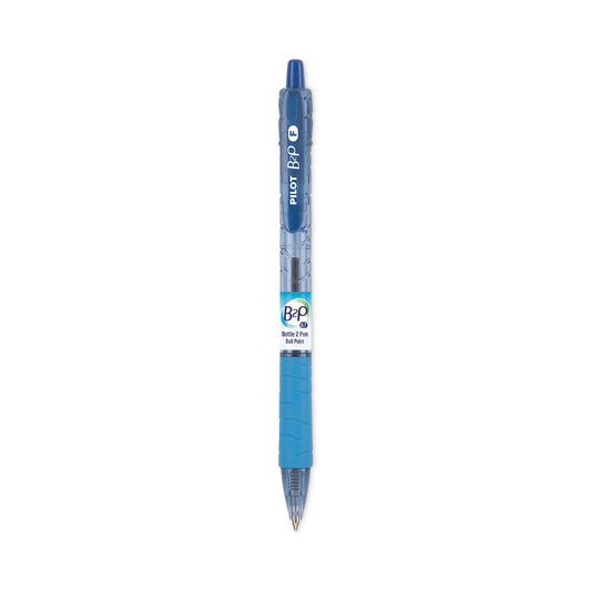 Pilot B2P Bottle-2-Pen Recycled Ballpoint Pen, Retractable, Fine 0.7 mm, Blue Ink, Translucent Blue Barrel, Dozen (32601)