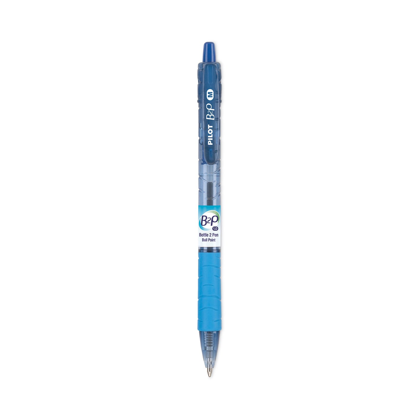 Pilot B2P Bottle-2-Pen Recycled Ballpoint Pen, Retractable, Medium 1 mm, Blue Ink, Translucent Blue Barrel, Dozen (32801)