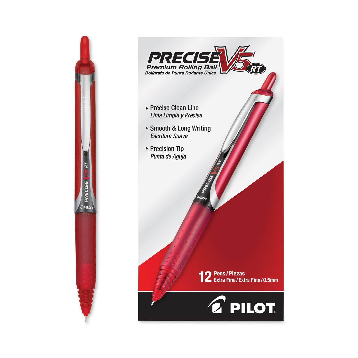 Pilot Precise V5RT Roller Ball Pen, Retractable, Extra-Fine 0.5 mm, Red Ink, Red Barrel (26064)