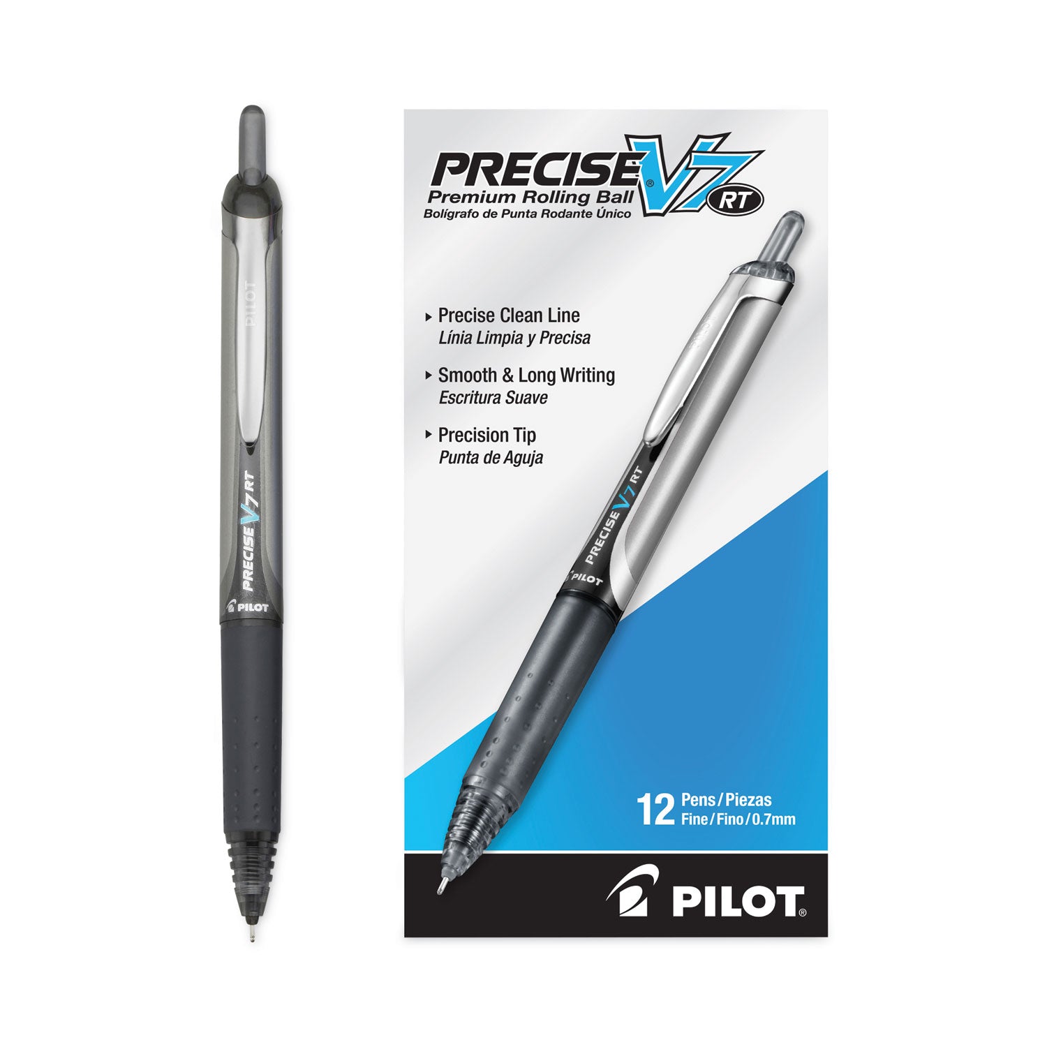 Pilot Precise V7RT Roller Ball Pen, Retractable, Fine 0.7 mm, Black Ink, Black Barrel (26067)