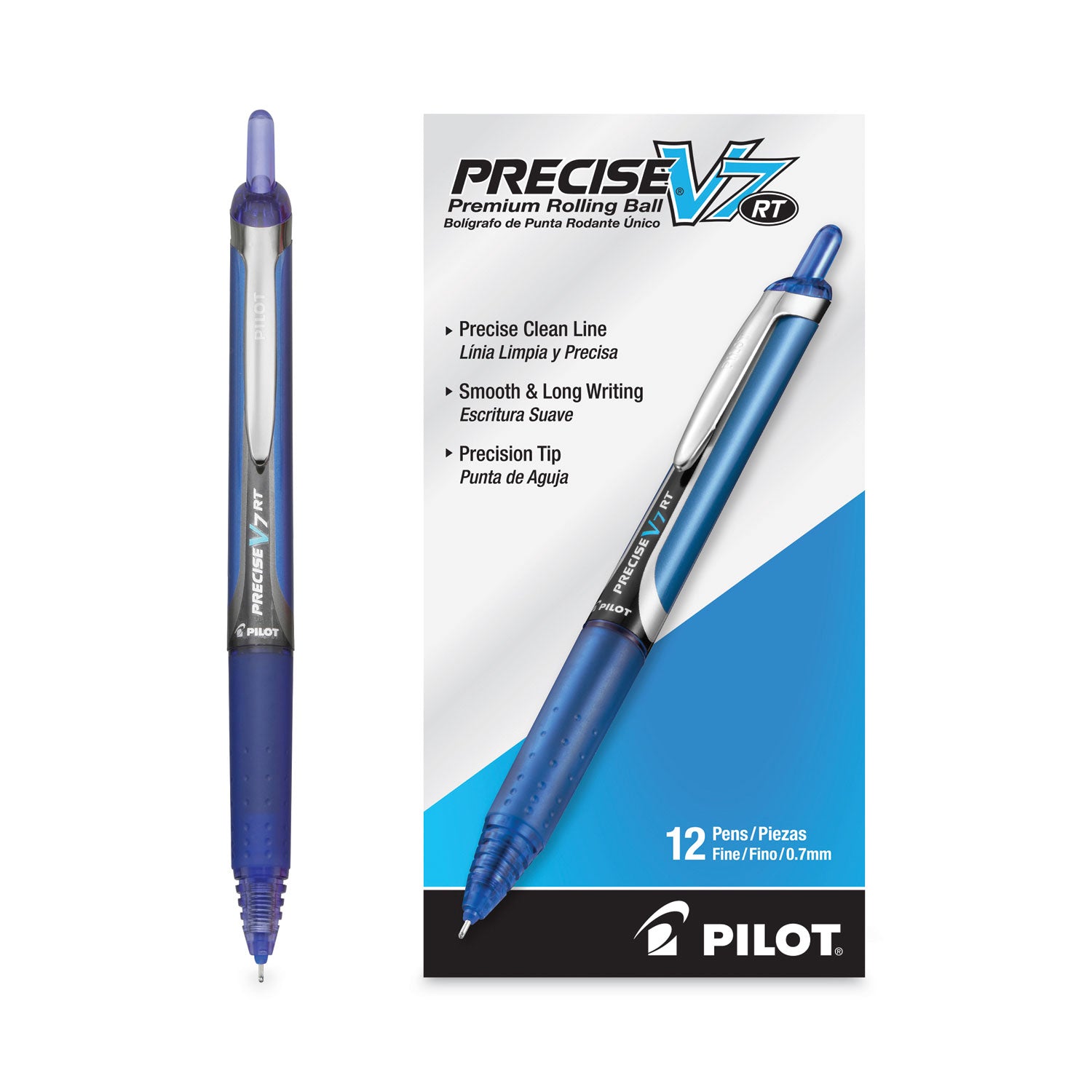 Pilot Precise V7RT Roller Ball Pen, Retractable, Fine 0.7 mm, Blue Ink, Blue Barrel (26068)