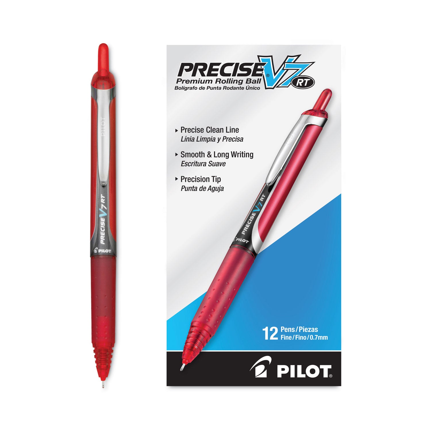 Pilot Precise V7RT Roller Ball Pen, Retractable, Fine 0.7 mm, Red Ink, Red Barrel (26069)