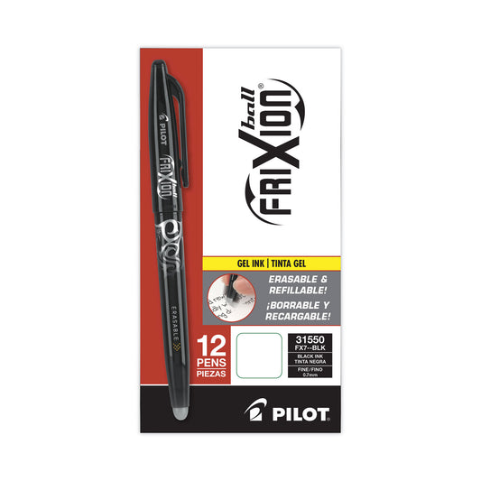 Pilot FriXion Ball Erasable Gel Pen, Stick, Fine 0.7 mm, Black Ink, Black/White Barrel (31550)