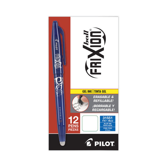 Pilot FriXion Ball Erasable Gel Pen, Stick, Fine 0.7 mm, Blue Ink, Blue Barrel (31551)