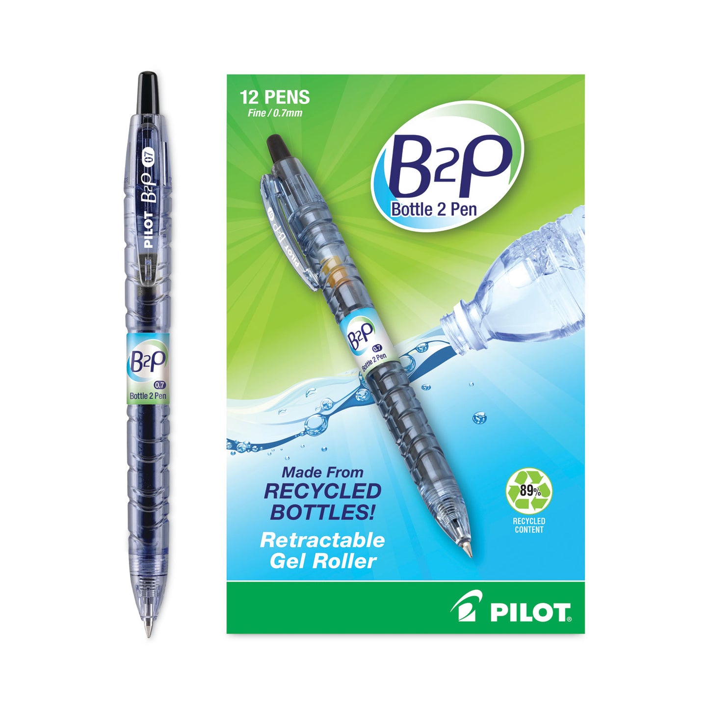 Pilot B2P Bottle-2-Pen Recycled Gel Pen, Retractable, Fine 0.7 mm, Black Ink, Translucent Blue Barrel (31600)