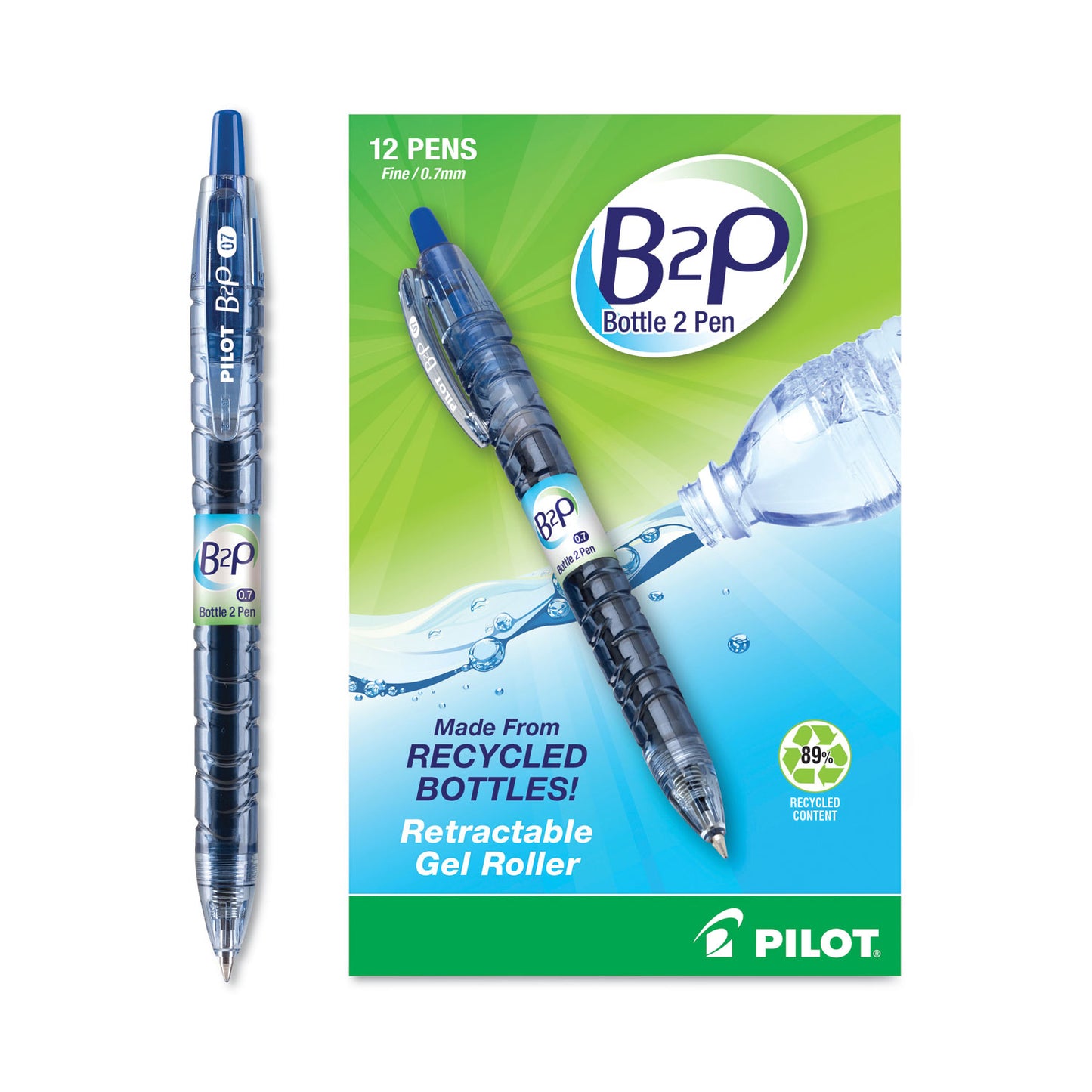 Pilot B2P Bottle-2-Pen Recycled Gel Pen, Retractable, Fine 0.7 mm, Blue Ink, Translucent Blue Barrel (31601)