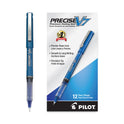 Pilot Precise V7 Roller Ball Pen, Stick, Fine 0.7 mm, Blue Ink, Blue/Clear Barrel, Dozen (35349)