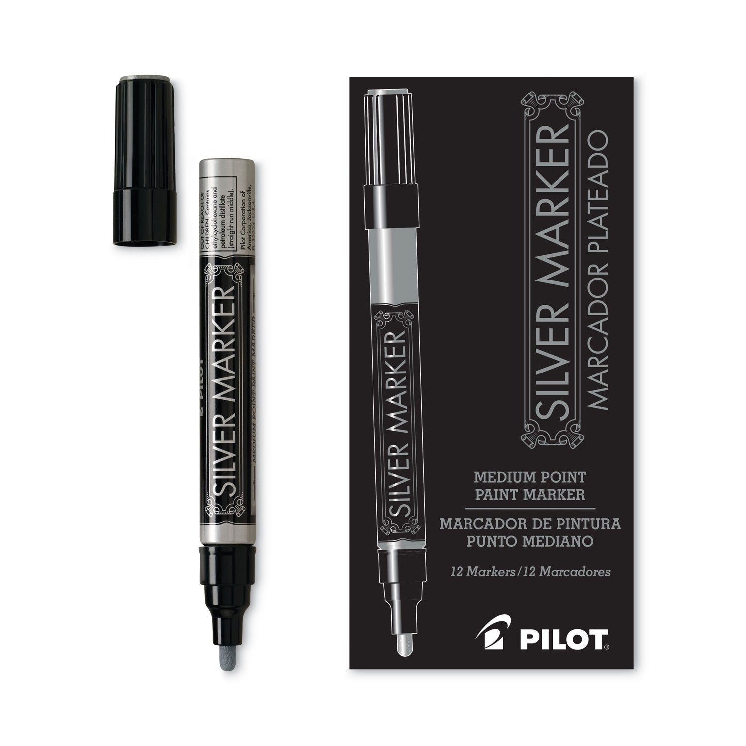 Pilot Creative Art and Crafts Marker, Medium Brush Tip, Silver (41800)