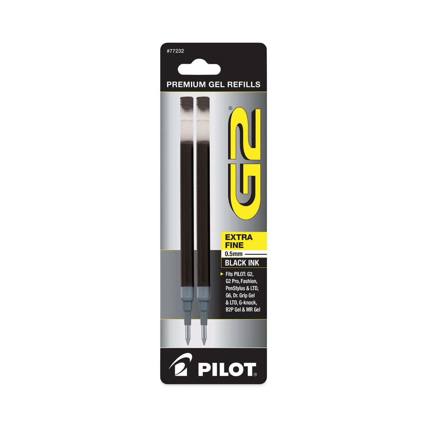 Refill for Pilot B2P, Dr Grip, G2, G6, MR Metropolitan, Precise BeGreen and Q7 Gel Pens, Extra-Fine Tip, Black Ink, 2/Pack (77232)