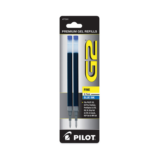 Refill for Pilot B2P, Dr Grip, G2, G6, MR Metropolitan, Precise BeGreen and Q7 Gel Pens, Fine Tip, Blue Ink, 2/Pack (77241)