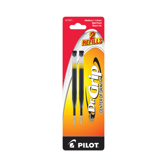 Refill for Pilot Dr. Grip Center of Gravity Ballpoint Pens, Medium Conical Tip, Black Ink, 2/Pack (77271)