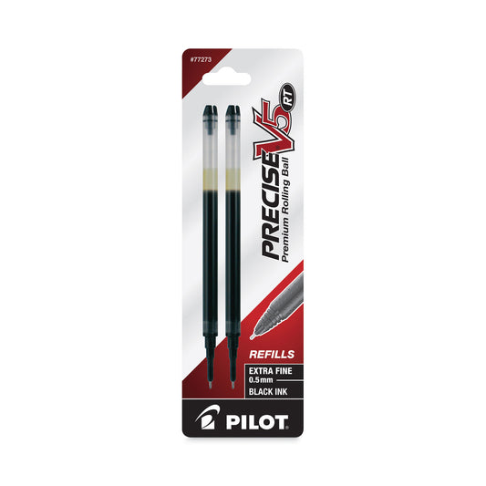 Refill for Pilot Precise V5 RT Rolling Ball, Extra-Fine Conical Tip, Black Ink, 2/Pack (77273)