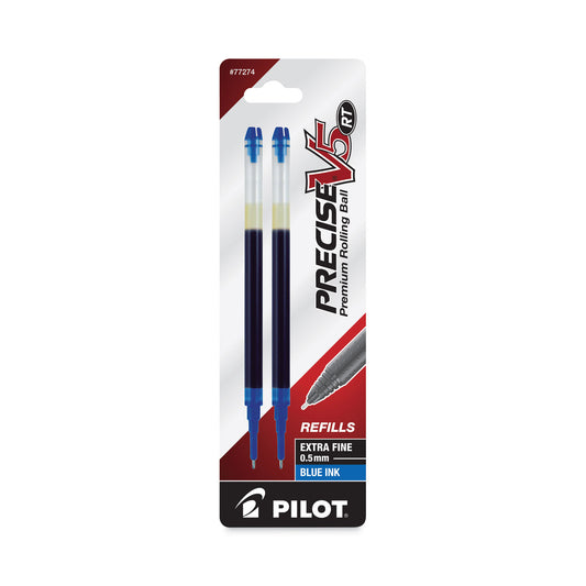 Refill for Pilot Precise V5 RT Rolling Ball, Extra-Fine Conical Tip, Blue Ink, 2/Pack (77274)