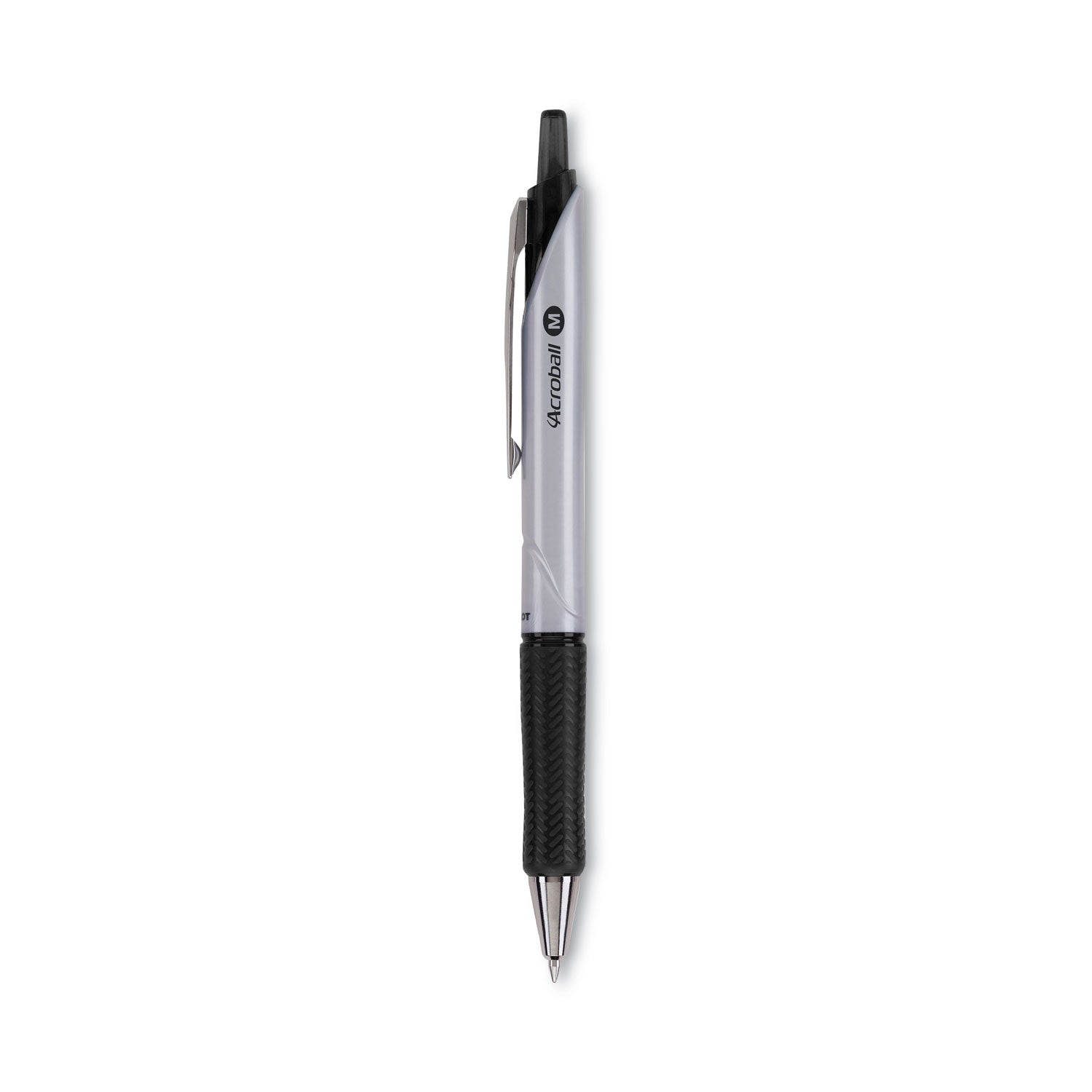 Pilot Acroball Pro Advanced Ink Hybrid Gel Pen, Retractable, Medium 1 mm, Black Ink, Silver/Black Barrel, Dozen (31910)