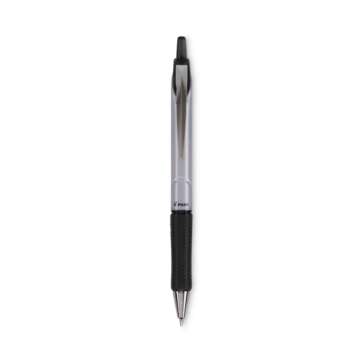 Pilot Acroball Pro Advanced Ink Hybrid Gel Pen, Retractable, Medium 1 mm, Black Ink, Silver/Black Barrel, Dozen (31910)