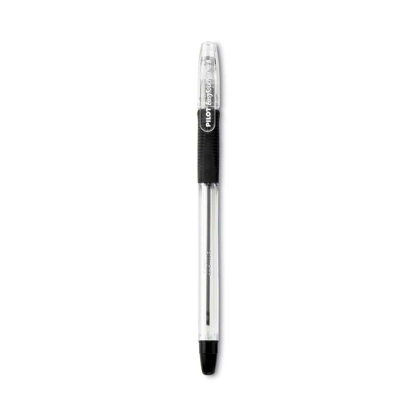 Pilot EasyTouch Ballpoint Pen, Stick, Medium 1 mm, Black Ink, Clear/Black Barrel, Dozen (32010)