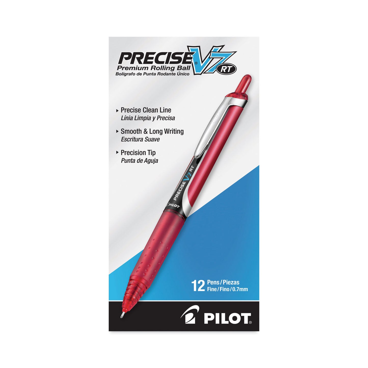 Pilot Precise V7RT Roller Ball Pen, Retractable, Fine 0.7 mm, Red Ink, Red Barrel (26069)