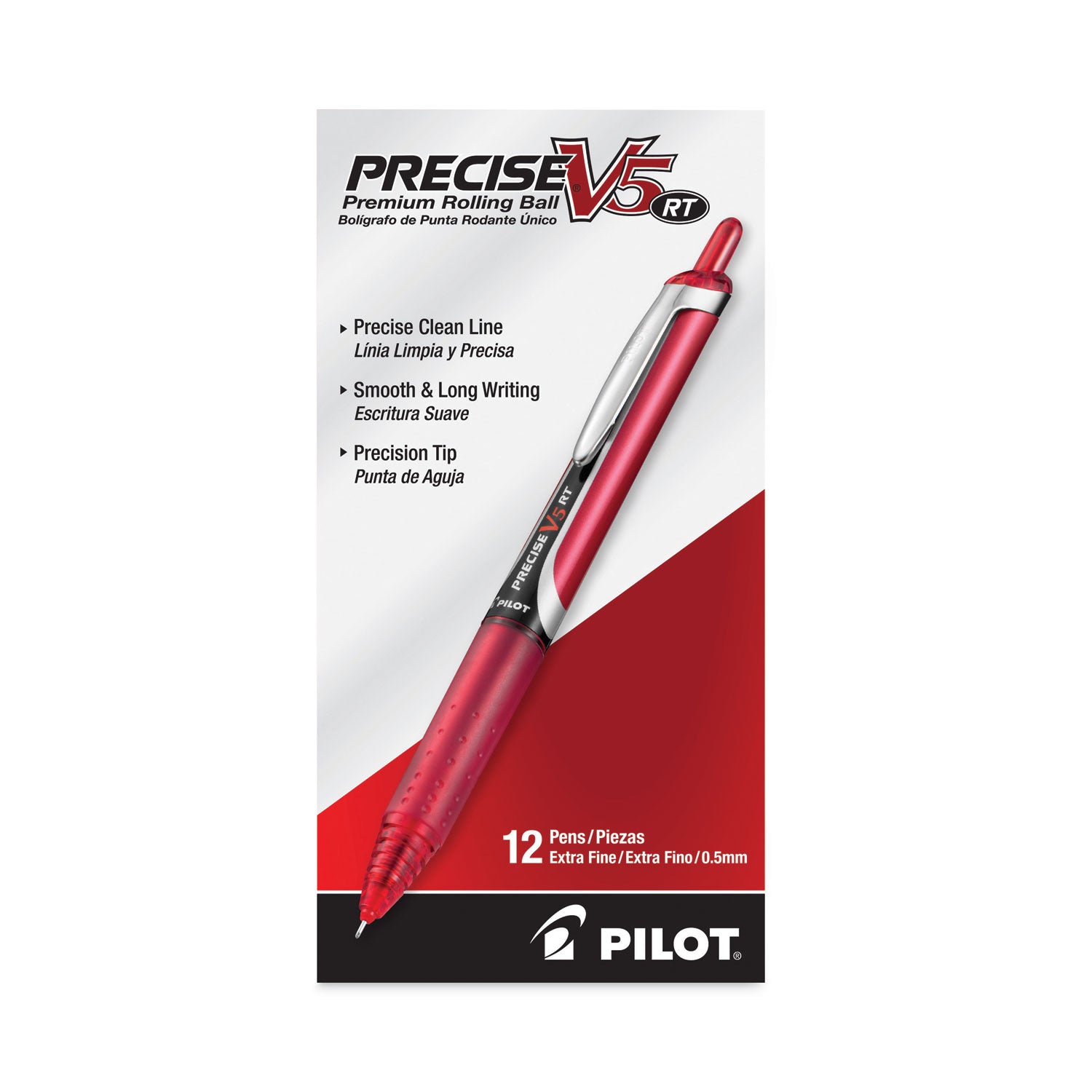 Pilot Precise V5RT Roller Ball Pen, Retractable, Extra-Fine 0.5 mm, Red Ink, Red Barrel (26064)