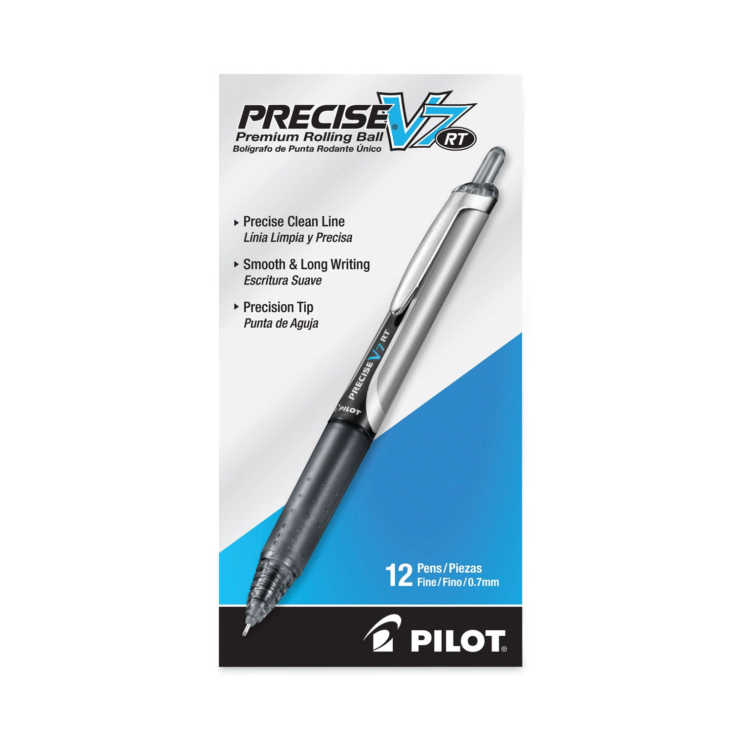 Pilot Precise V7RT Roller Ball Pen, Retractable, Fine 0.7 mm, Black Ink, Black Barrel (26067)