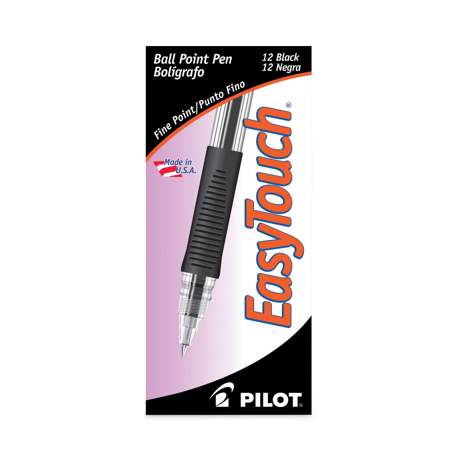 Pilot EasyTouch Ballpoint Pen, Stick, Fine 0.7 mm, Black Ink, Clear/Black Barrel, Dozen (32001)