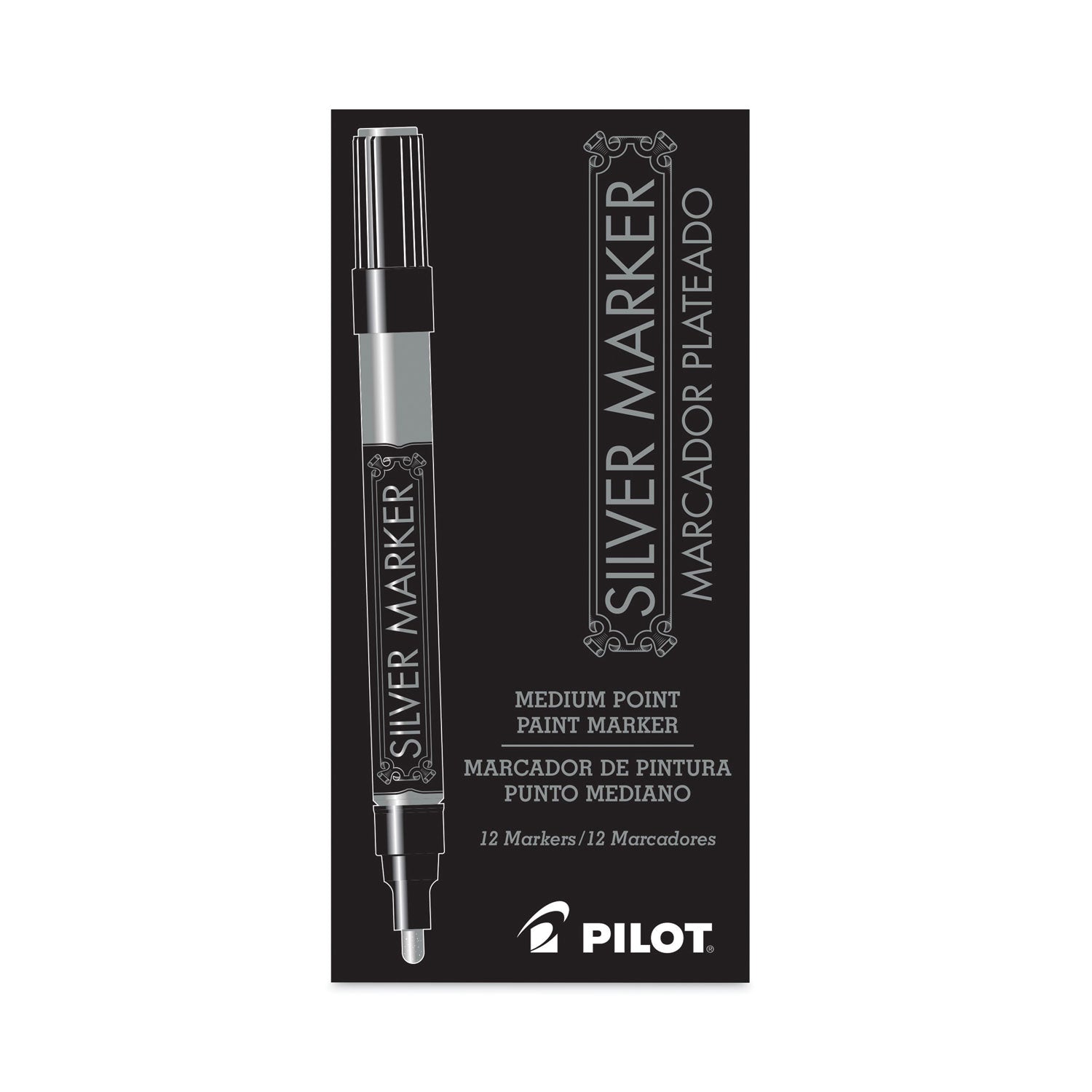 Pilot Creative Art and Crafts Marker, Medium Brush Tip, Silver (41800)