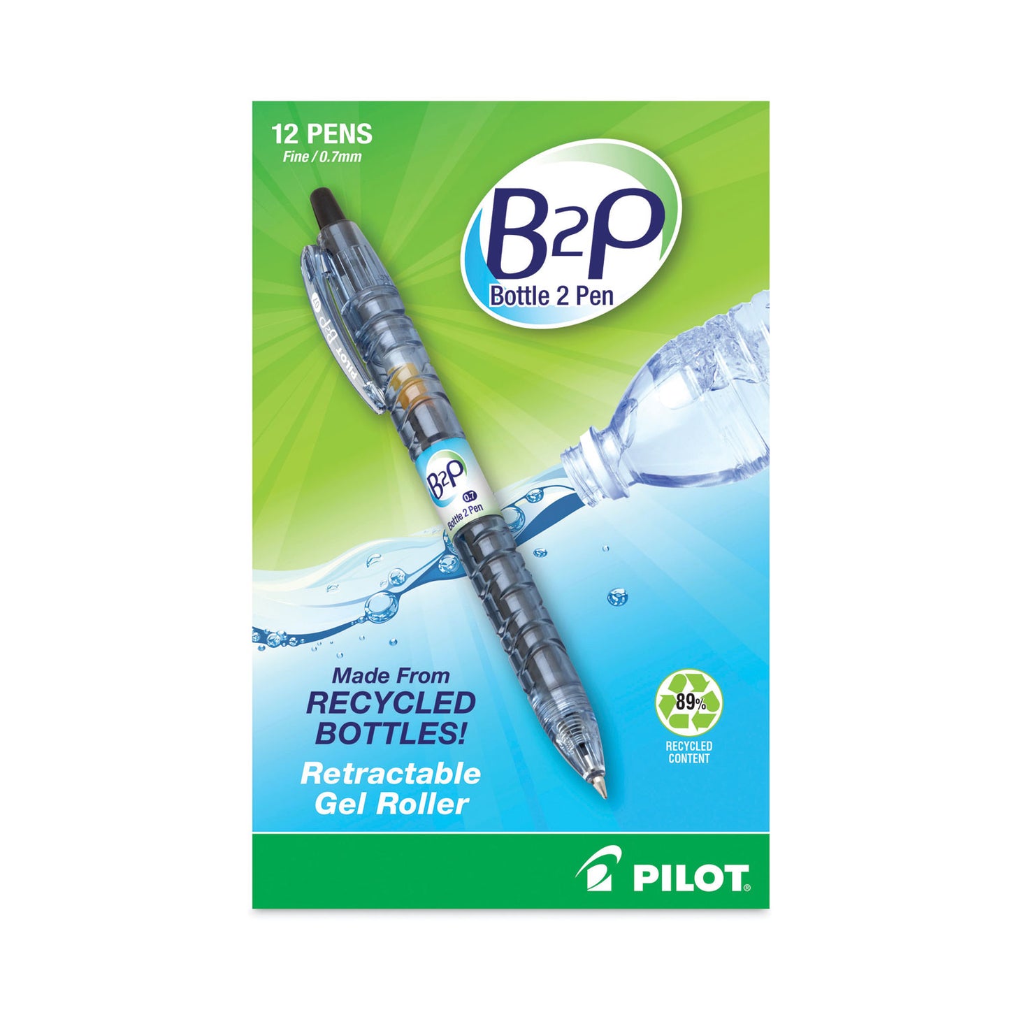 Pilot B2P Bottle-2-Pen Recycled Gel Pen, Retractable, Fine 0.7 mm, Black Ink, Translucent Blue Barrel (31600)