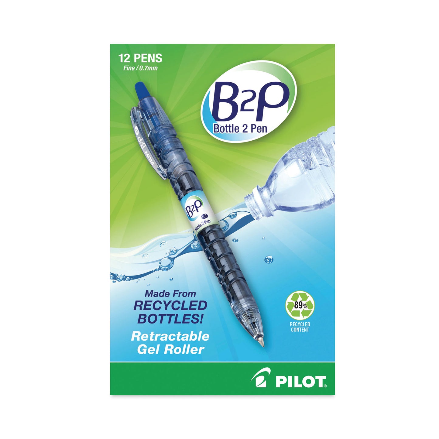 Pilot B2P Bottle-2-Pen Recycled Gel Pen, Retractable, Fine 0.7 mm, Blue Ink, Translucent Blue Barrel (31601)