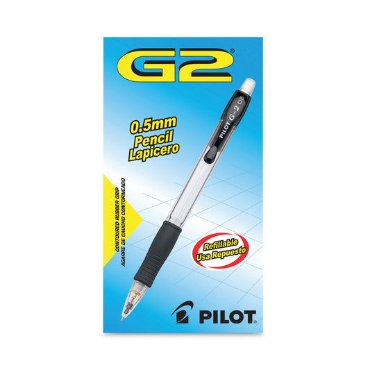 Pilot G2 Mechanical Pencil, 0.7 mm, HB (#2), Black Lead, Clear/Black Barrel, Dozen (51015)