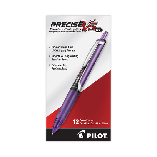 Pilot Precise V5RT Roller Ball Pen, Retractable, Extra-Fine 0.5 mm, Purple Ink, Purple Barrel (26066)