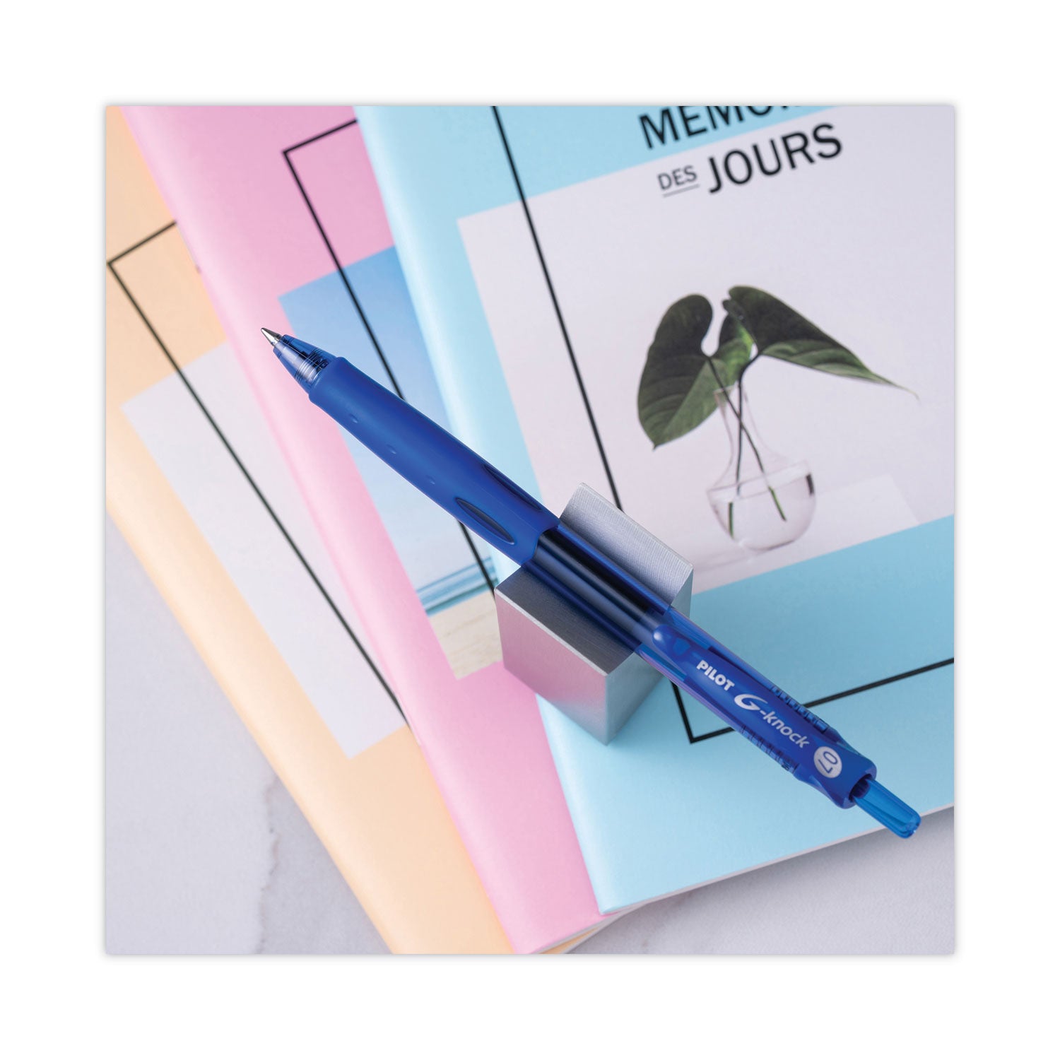 Pilot G-Knock BeGreen Gel Pen, Retractable, Fine 0.7 mm, Blue Ink, Translucent Blue/Blue Barrel, Dozen (31507)