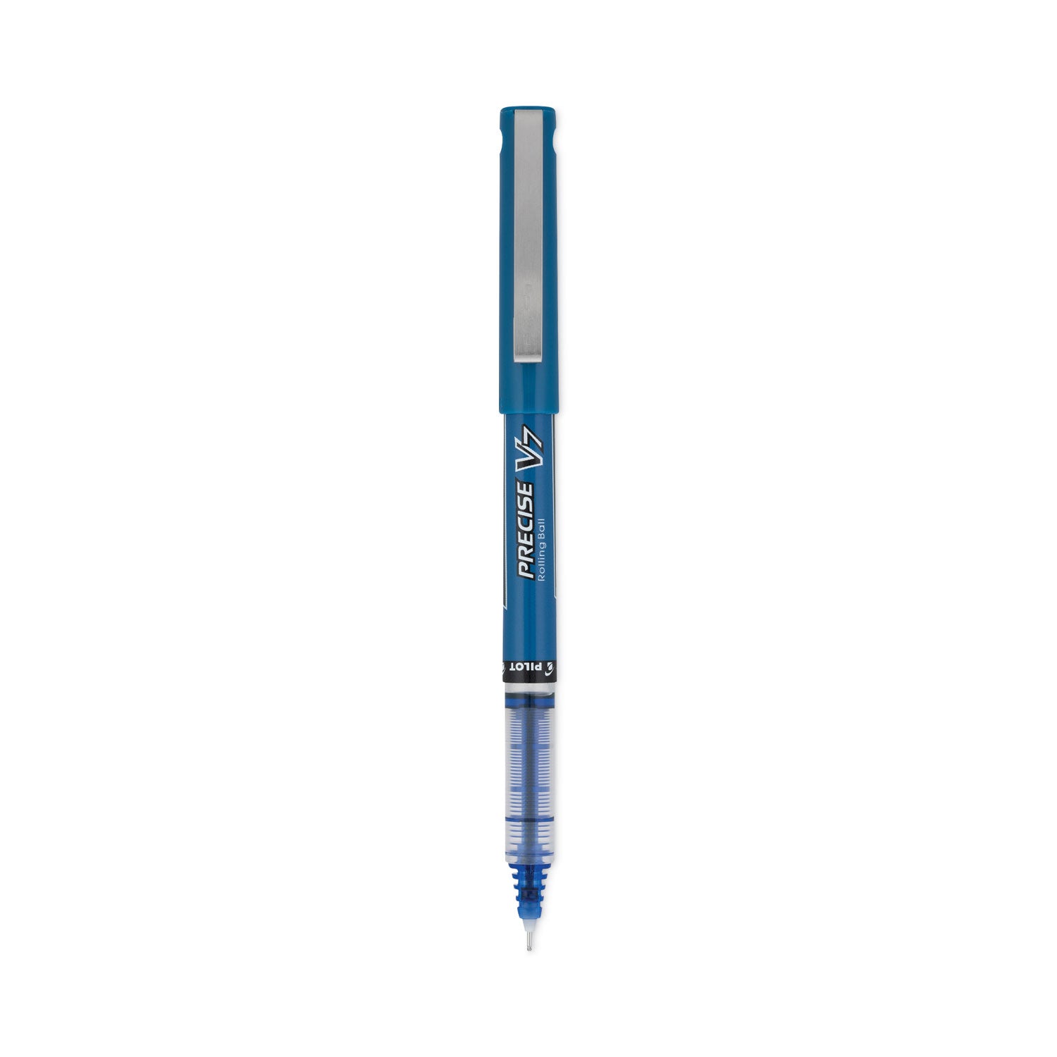 Pilot Precise V7 Roller Ball Pen, Stick, Fine 0.7 mm, Blue Ink, Blue/Clear Barrel, Dozen (35349)