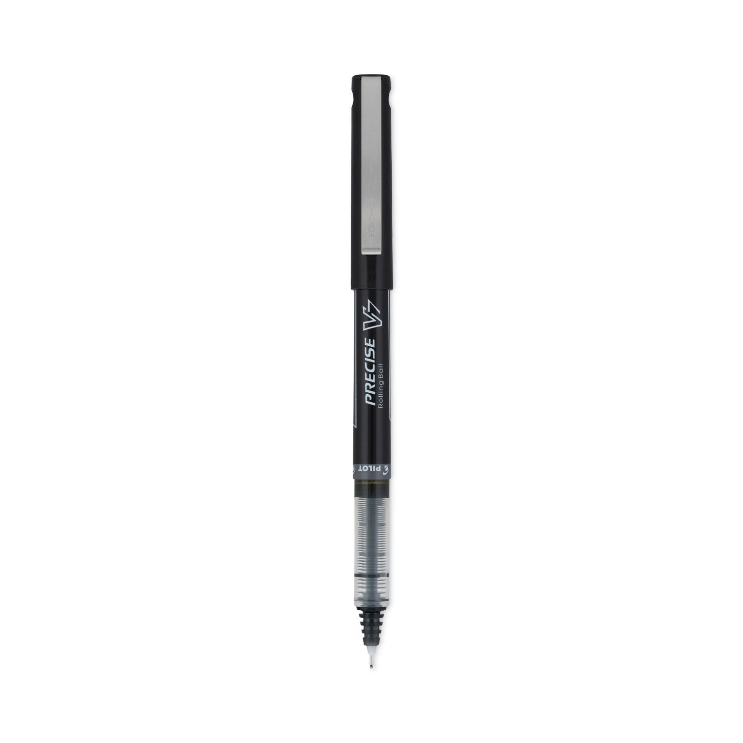 Pilot Precise V7 Roller Ball Pen, Stick, Fine 0.7 mm, Black Ink, Black/Clear Barrel, Dozen (35346)