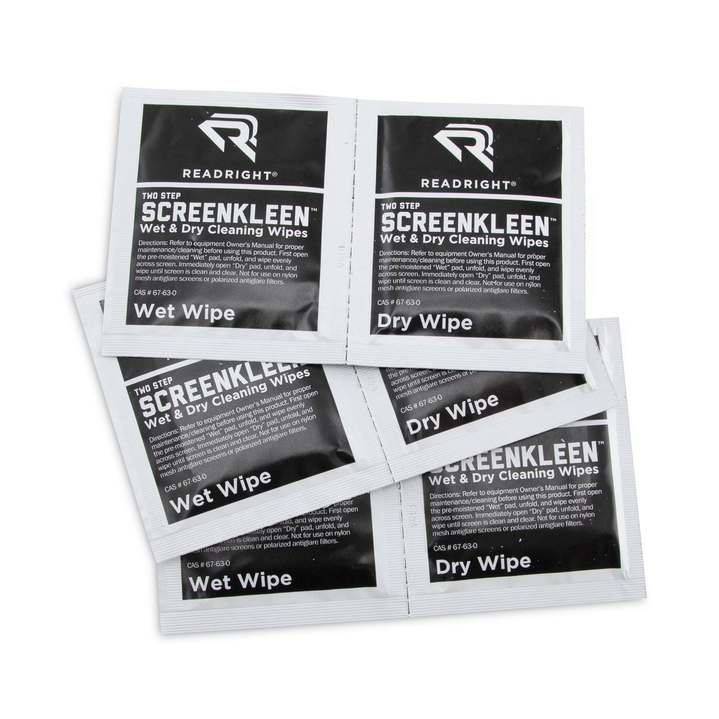 Read Right Two Step ScreenKleen Wet and Dry Cleaning Wipes, 5 x 5, Unscented, 40/Box (RR1305)