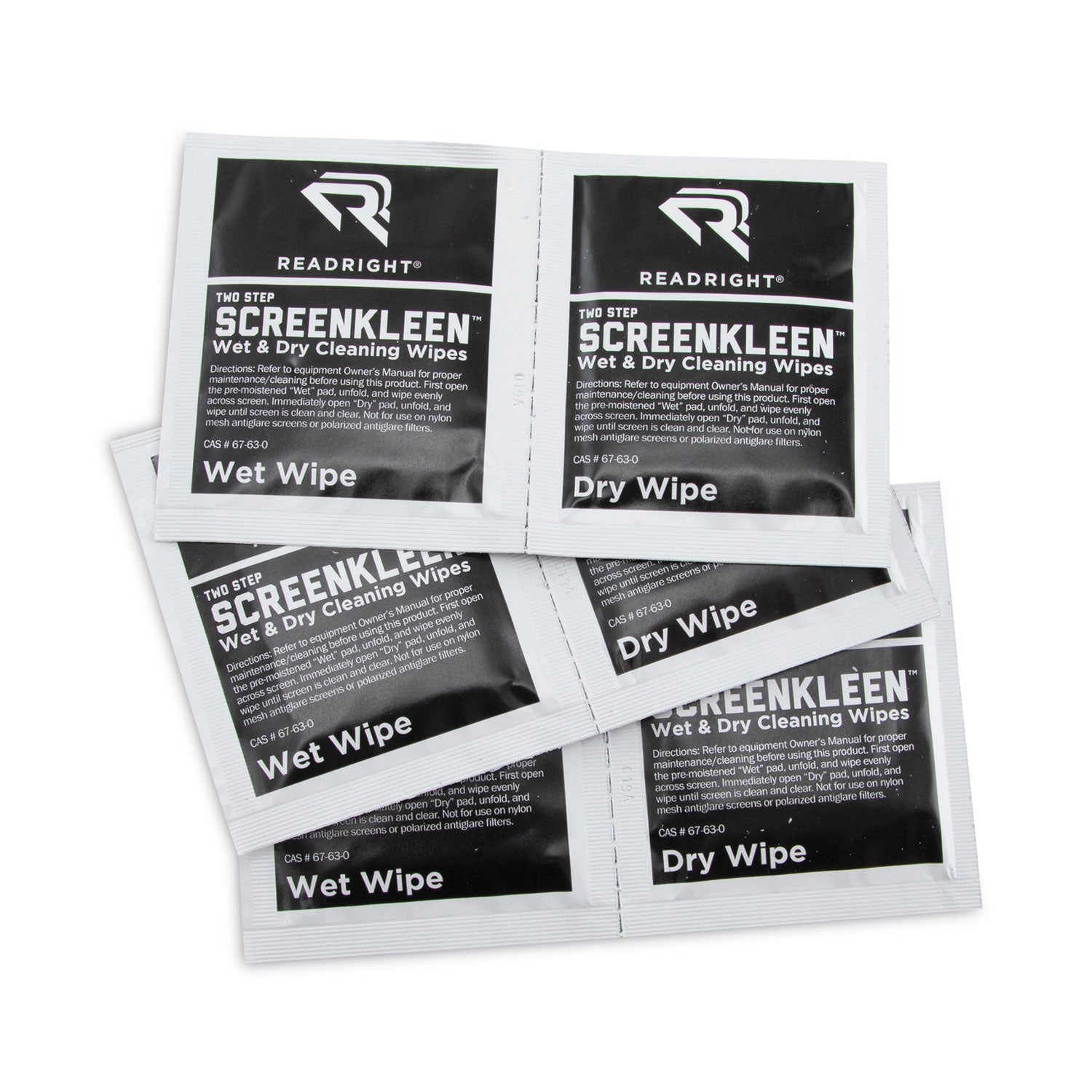 Read Right Two Step ScreenKleen Wet and Dry Cleaning Wipes, 5 x 5, Unscented, 40/Box (RR1305)