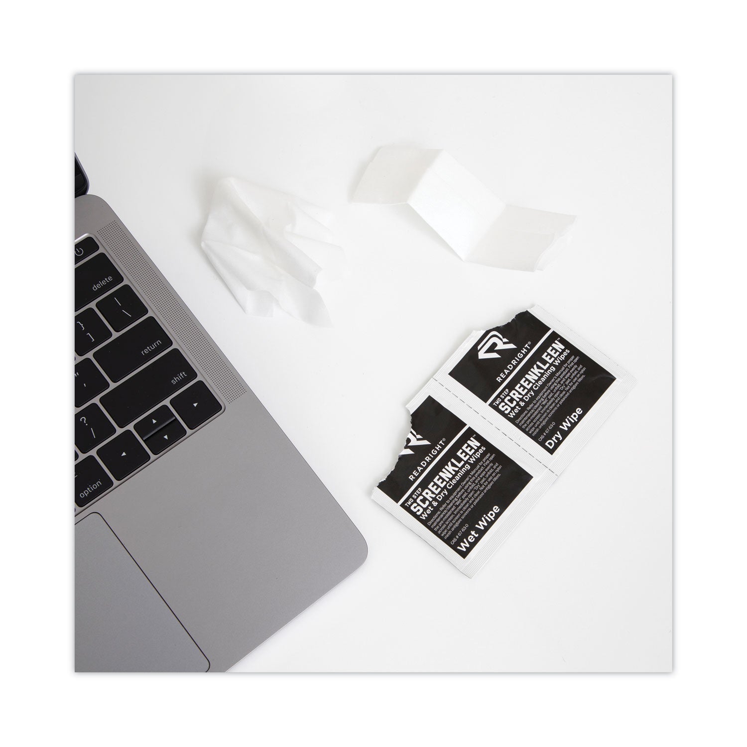 Read Right Two Step ScreenKleen Wet and Dry Cleaning Wipes, 5 x 5, Unscented, 40/Box (RR1305)