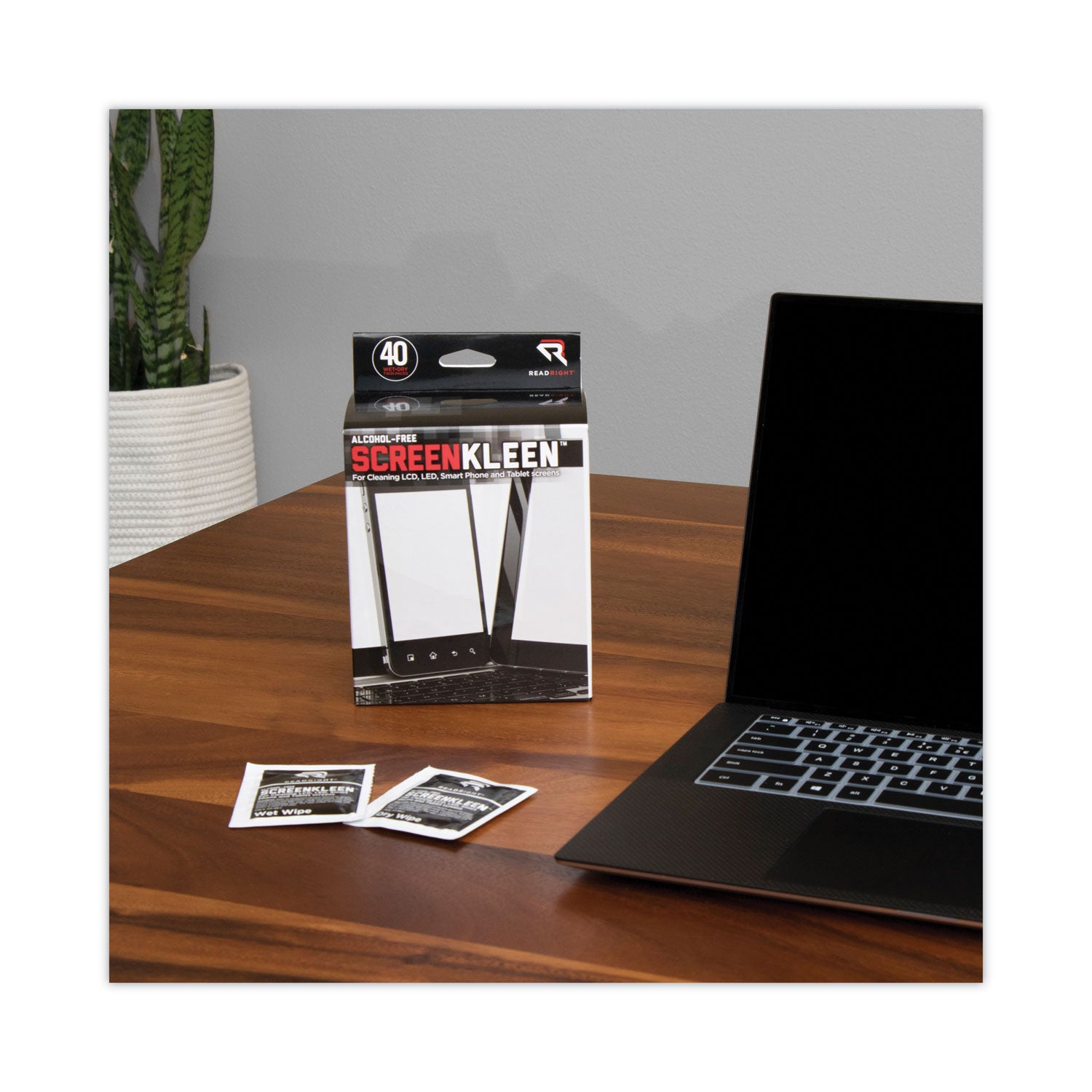 Read Right ScreenKleen Alcohol-Free Wet Wipes, Cloth, 5 x 5, Unscented, 40/Box (RR1391)