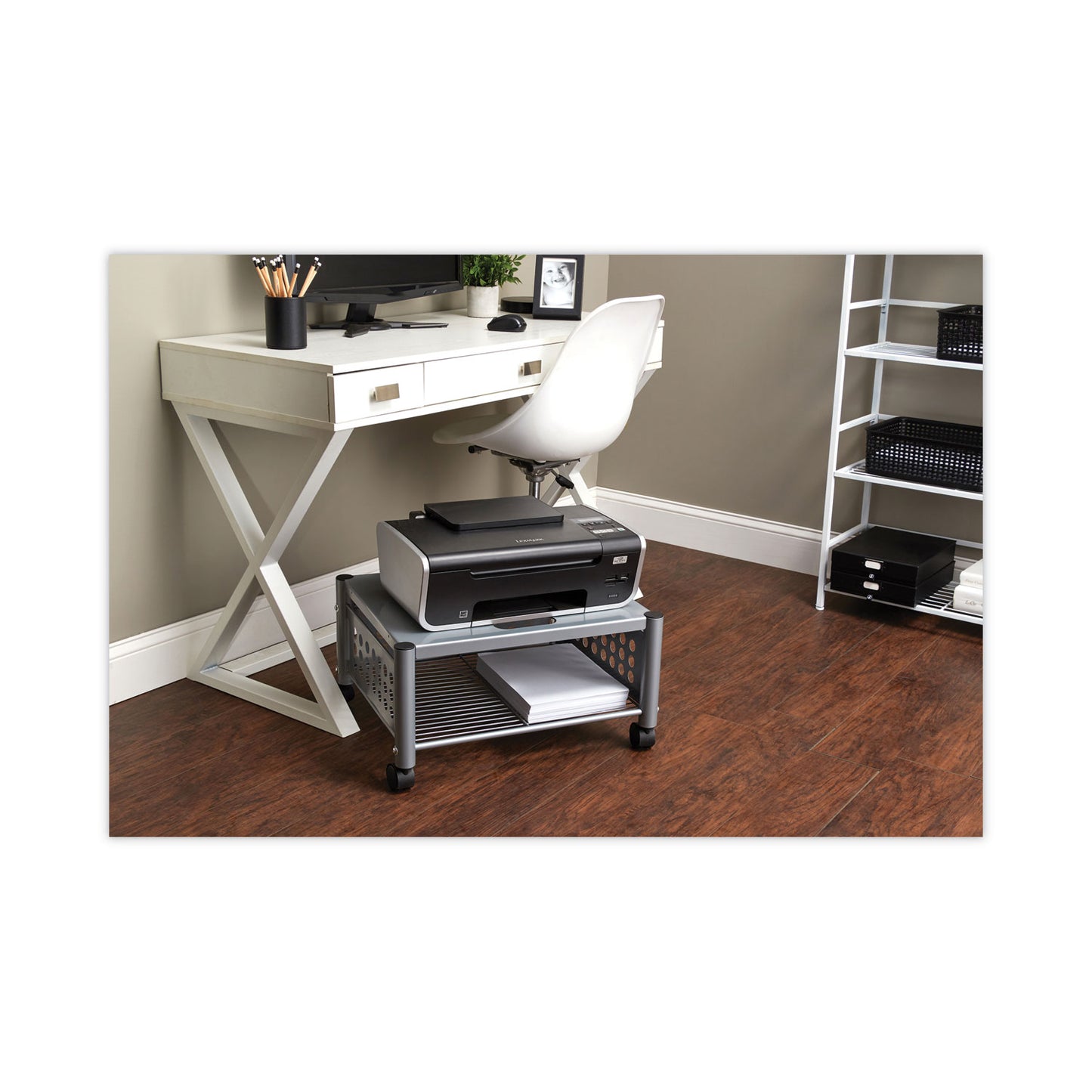 Vertiflex Underdesk Machine Stand, Metal, 2 Shelves, 90 lb Capacity, 21.5" x 17.88" x 11.5", Matte Gray (VF52005)