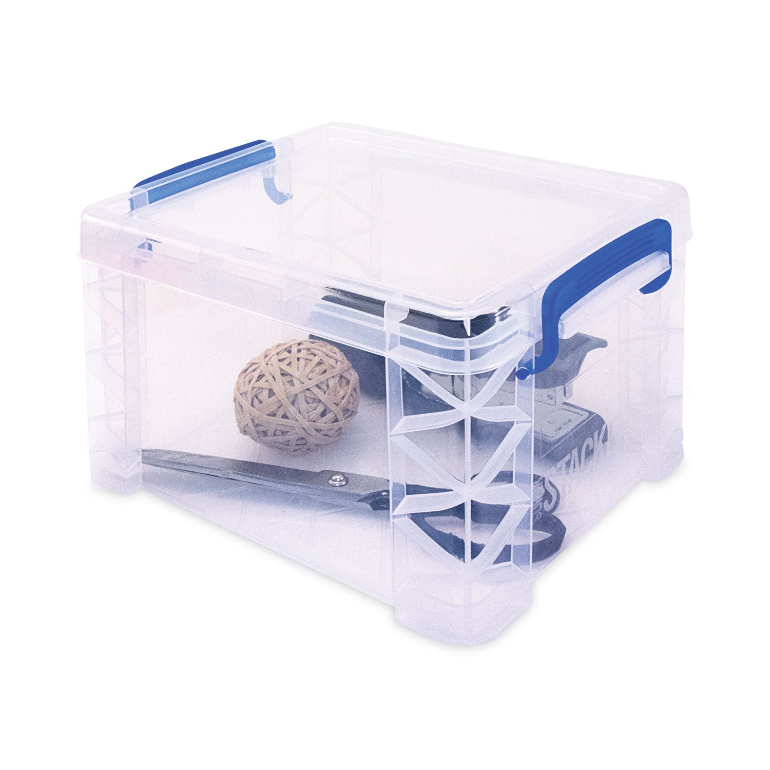 Advantus Super Stacker Lift-Off Lid Storage Tote, 7.25" x 10.88" x 6.38", Transparent/Blue (39230)