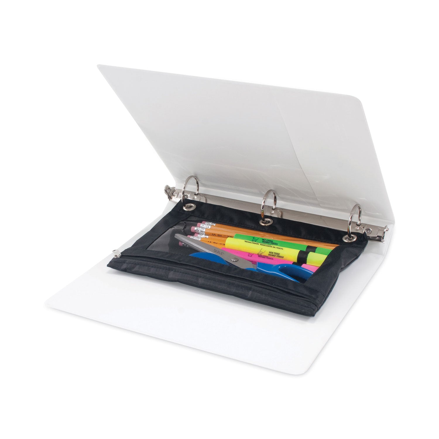 Advantus Binder Pencil Pouch, 10 x 7.38, Black/Clear, 3/Pack (63067)