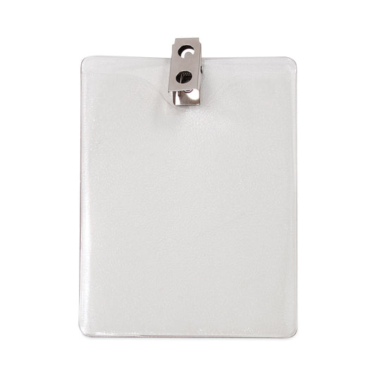 Advantus ID Badge Holders with Clip, Vertical, Clear 3.38" x 4.25" Holder, 3.13" x 3.75" Insert, 50/Pack (75457)