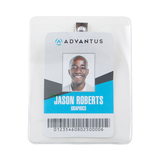 Advantus ID Badge Holders with Clip, Vertical, Clear 3.38" x 4.25" Holder, 3.13" x 3.75" Insert, 50/Pack (75457)