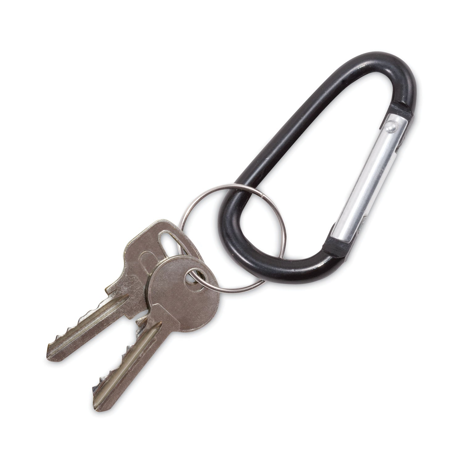 Advantus Carabiner Key Chains, (10) 1" x 2" Black Carabiners, (10) 1" dia Silver Key Rings, Aluminum (75555)