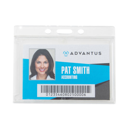 Advantus Frosted One-Card Rigid Badge Holders, Horizontal, Frosted 3.68" x 2.75" Holder, 3.38" x 2.13" Insert, 25/Box (76075)