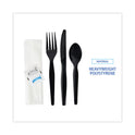 Boardwalk Six-Piece Cutlery Kit, Condiment/Fork/Knife/Napkin/Spoon, Heavyweight, Black, 250/Carton (FKTNSHWPSBLA)