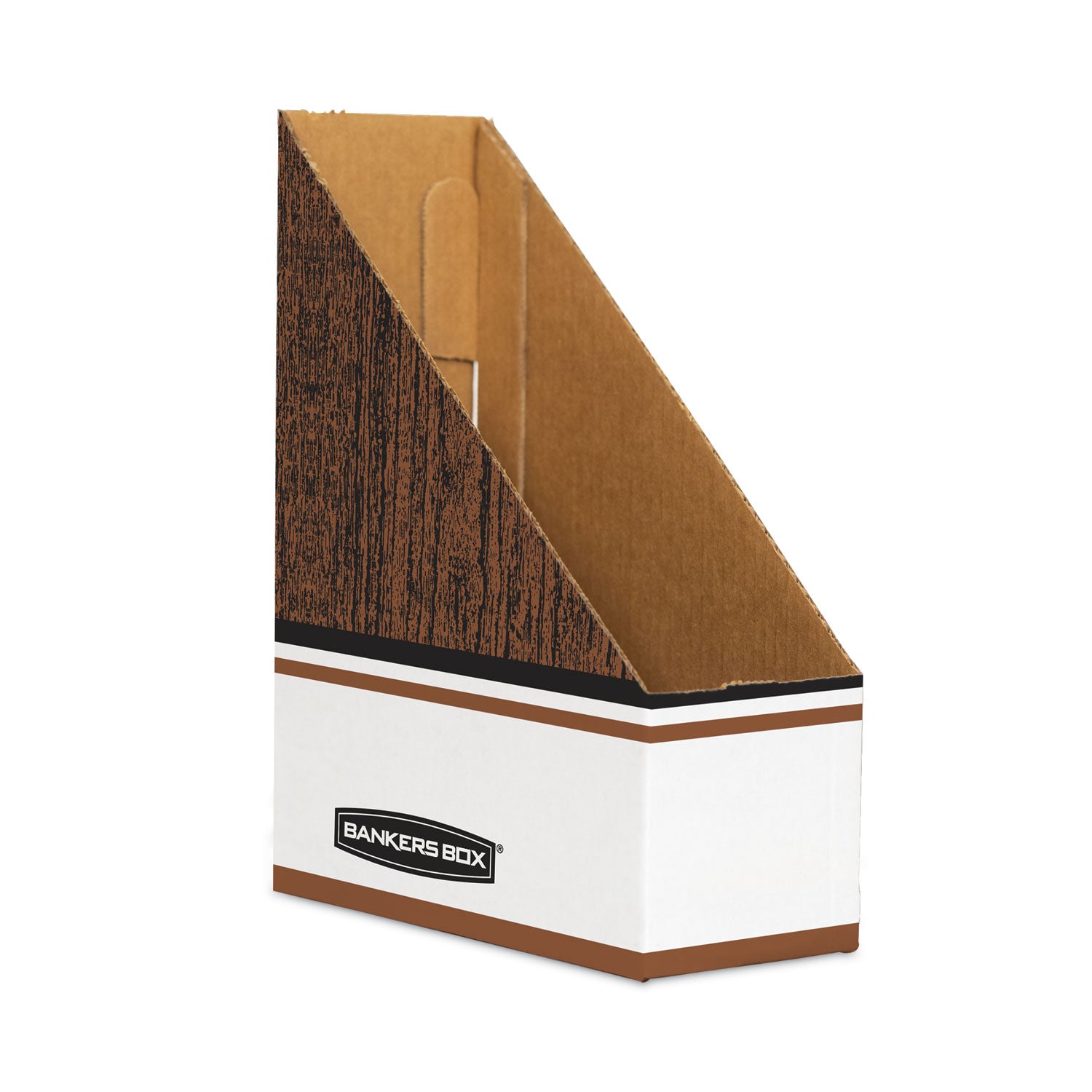 Bankers Box Corrugated Cardboard Magazine File, 4 x 9 x 11.5, Wood Grain, 12/Carton (07223)