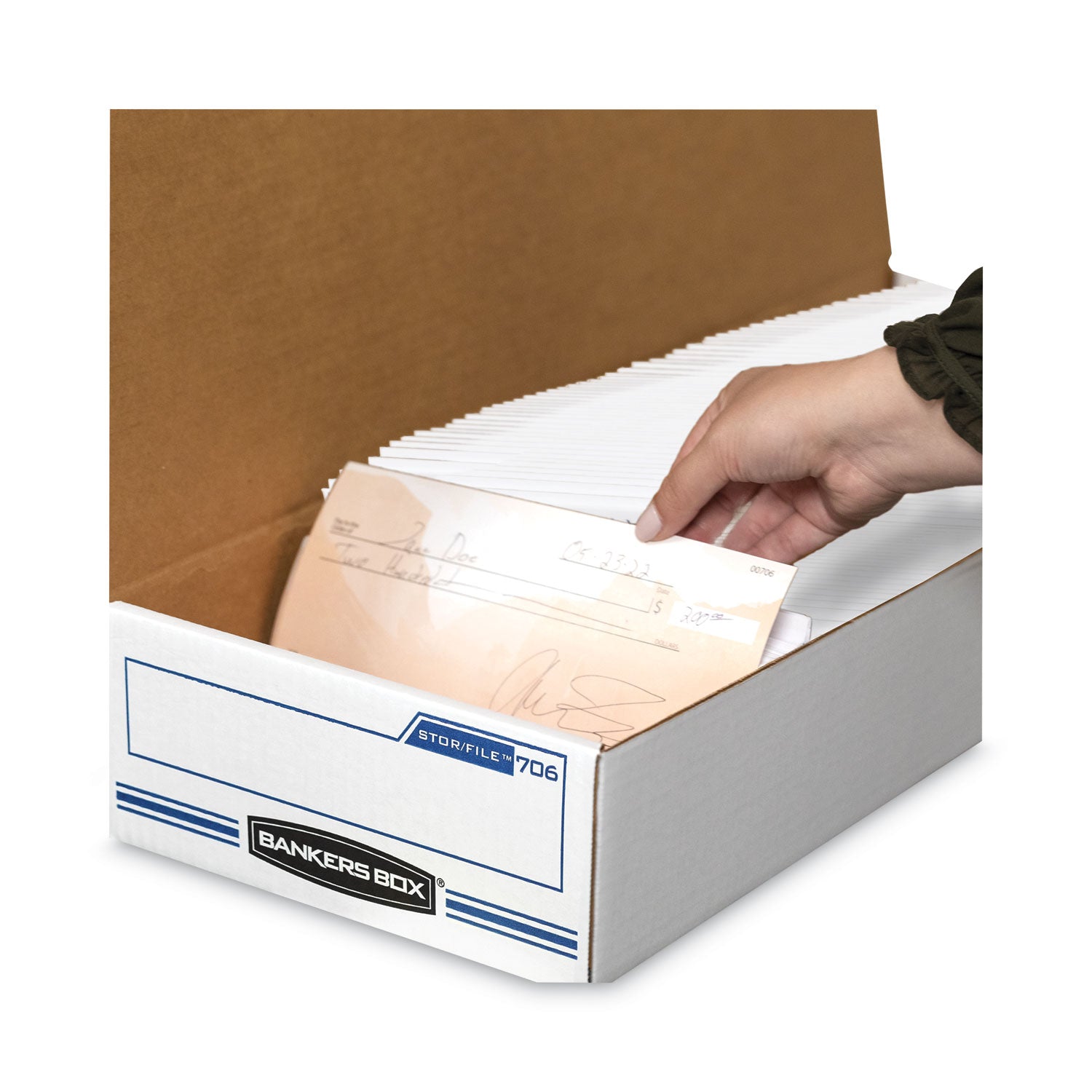 Bankers Box STOR/FILE Check Boxes, 9.25" x 25" x 4.13", White/Blue, 12/Carton (00706)